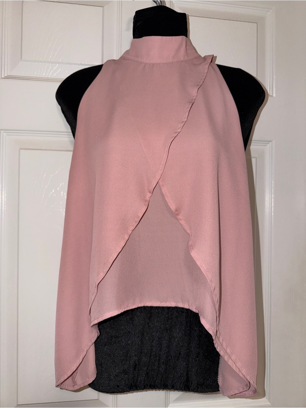 Sage The Label Blush Pink Mock Neck Draped Sleeveless Blouse Size Small